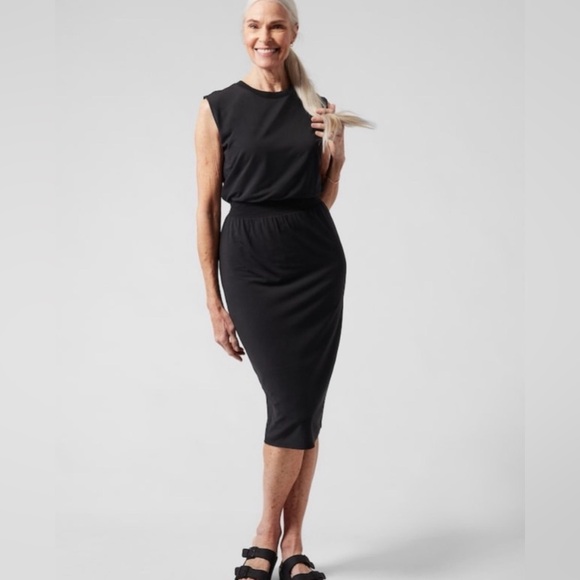 Athleta black Santorini Cinch Dress size M - Picture 2 of 7